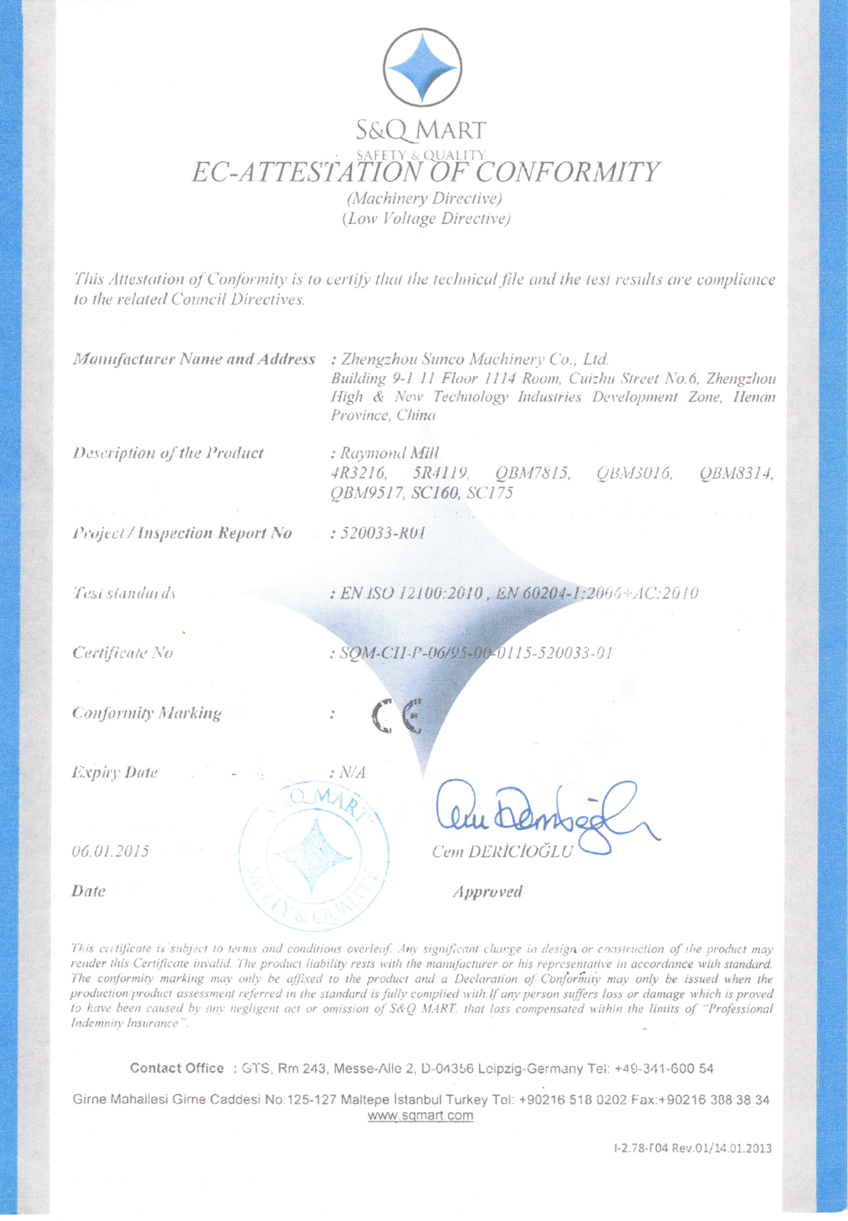 CE Certificate of Grinding Mill